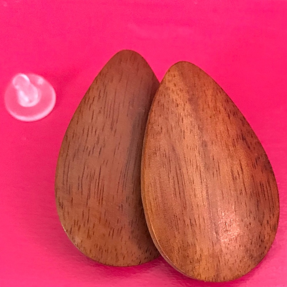 Natural Wooden Teardrop Boho Chic Stud Post Back Pierced Earrings
